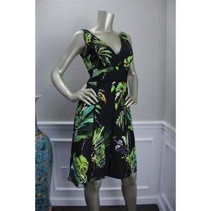 NWT PROENZA SCHOULER Black Green Tropical Satin Scuba Stretchy Dress 2